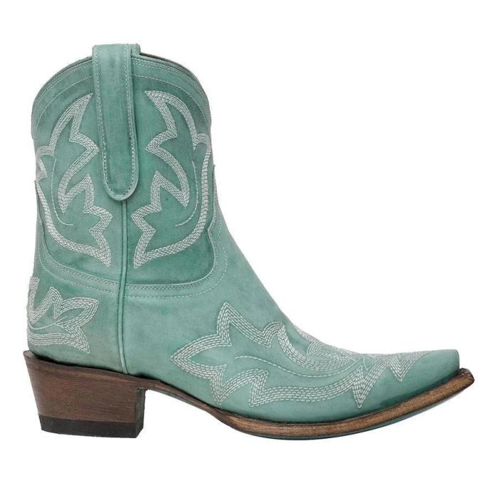 Retro Embroidery Ankle Booties Slip-on Women Cowboy Boots