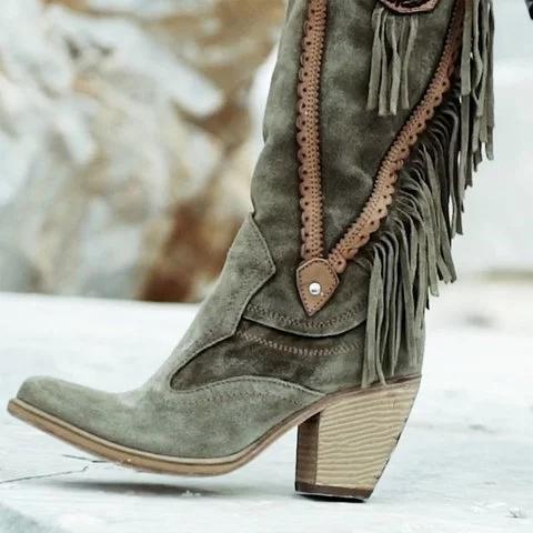 Women Winter Vintage Tassel Knee-High Boots