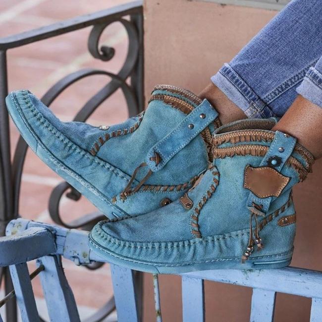 Blue Spring/Fall Faux Suede Boots