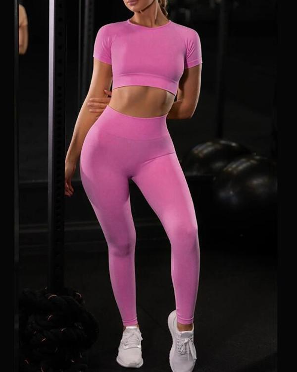 Appealing Short Sleeves Sweat Suit Seamless For Fitness