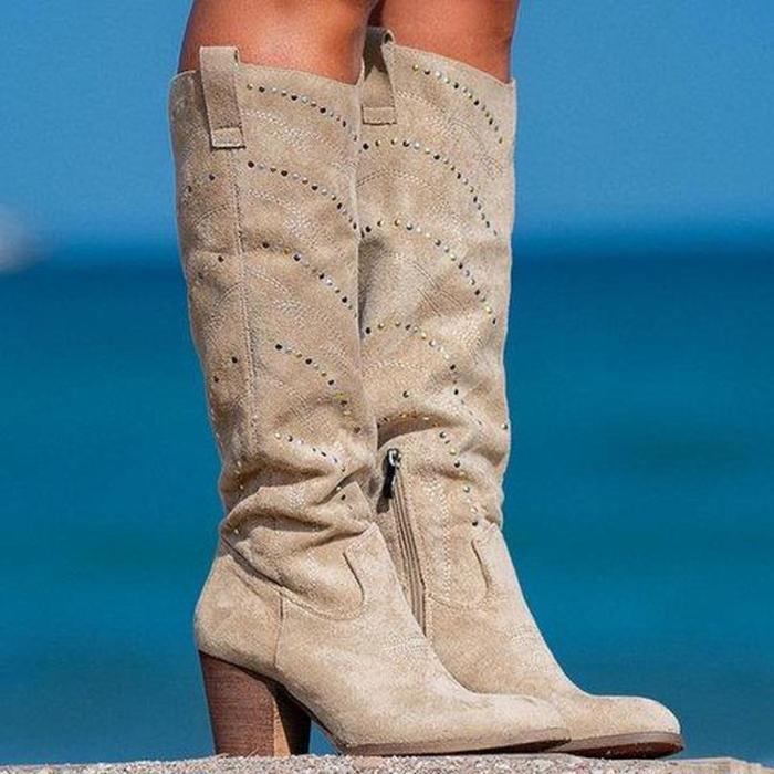 Women Winter Chunky Heel Rivet Boots