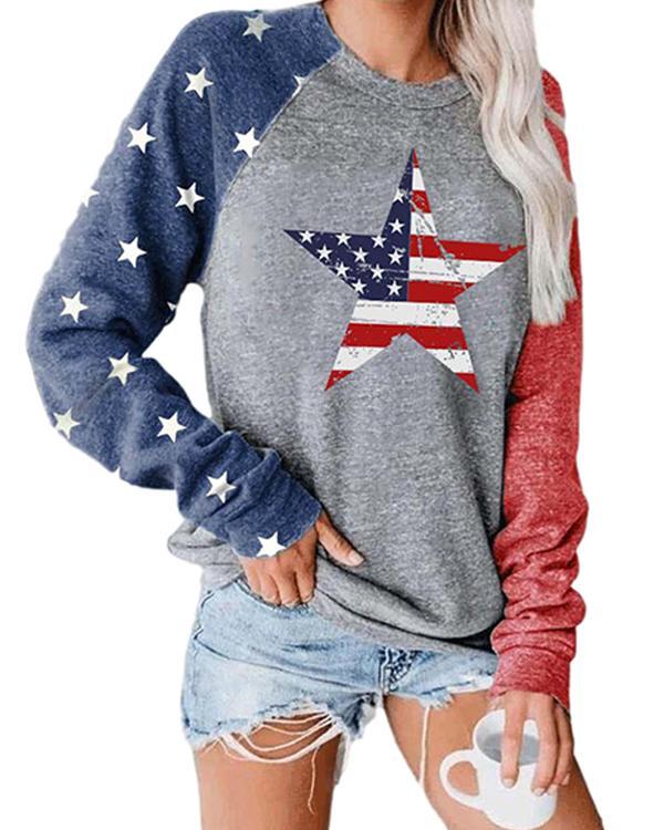 Plus Size Long Sleeve Letter Printed Color Stitching Top