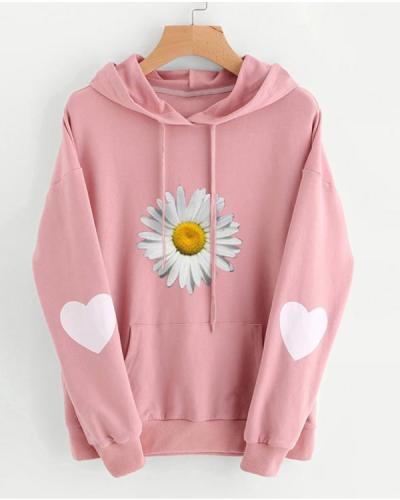 Daisy Print Cute Long Sleeve Hoodies