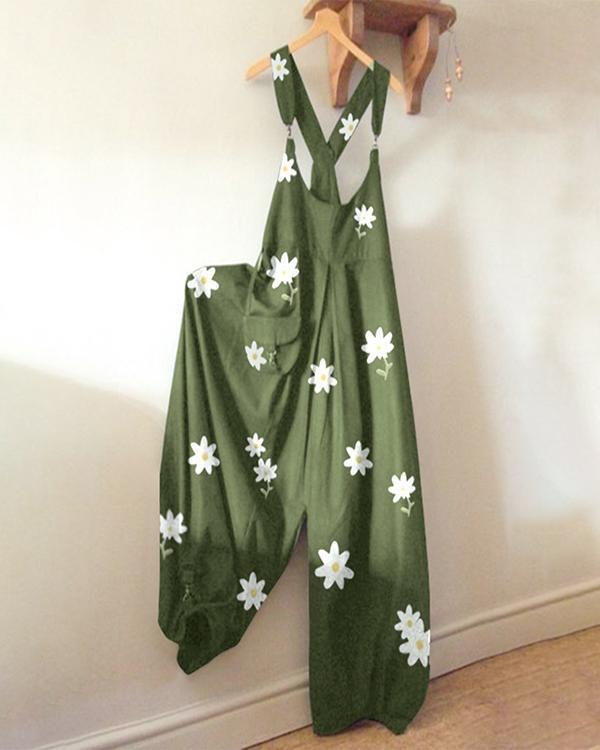 Floral Printed Casual Sleeveless Jumpsuit
