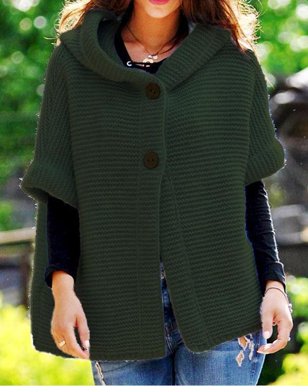 Women Fashion Loosely Knitted Hooded Outerwear