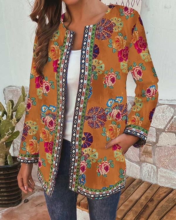 Ethnic Style Floral Print Plus Size Jackets