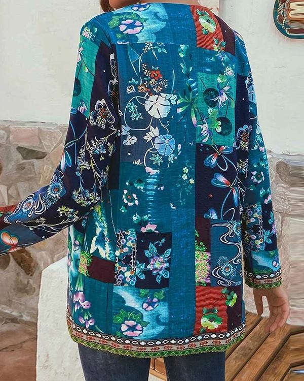 Vintage Ethnic Style Floral Print Patchwork Plus Size Jackets