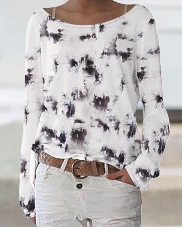 Gradient Print Crew Neck Casual Long Sleeves T-shirt