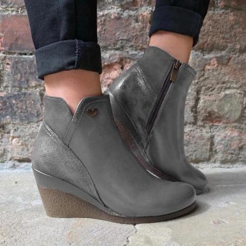 Women Casual Wedge Heel Round Toe Ankle Boots
