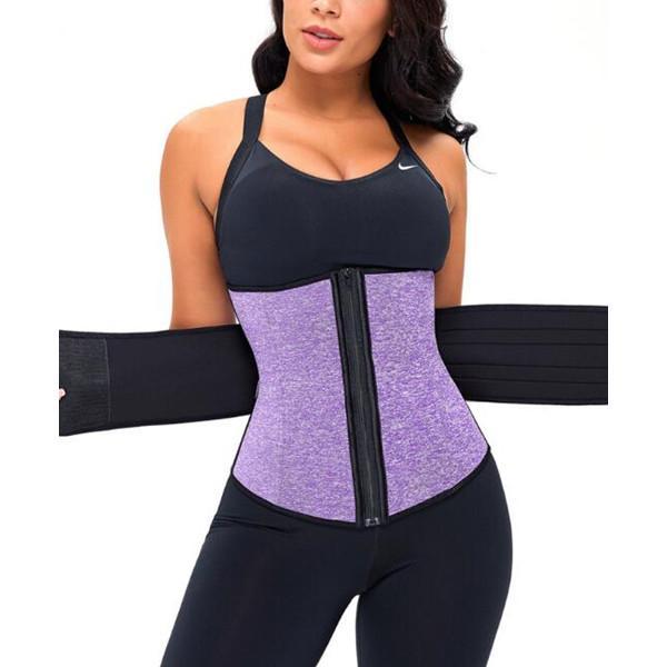 TOPMELON Fitness Purple Zipper Waist Trainer Fashion Comfort