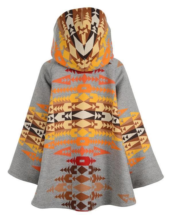 British Style Holiday Geometric Jacquard Horn Buckles Hooded Coat
