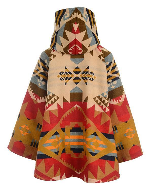 Bohemian Abstract Geometric Jacquard Horn Buckles Hooded Coat