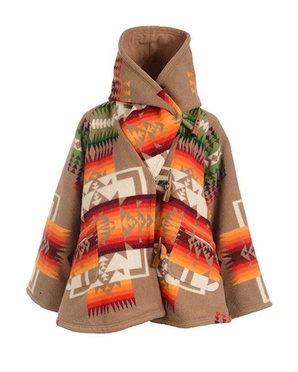Geometric Gradient Jacquard Paneled Bohemian Hooded Coat
