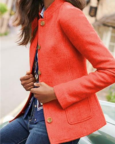 Women's Straight Long Sleeve Pockets Retro Blazer