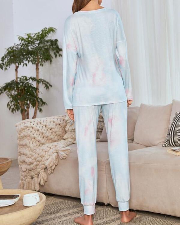 Comfy Tie Dye Lougewear Long Sleeves Top And Pants Sets