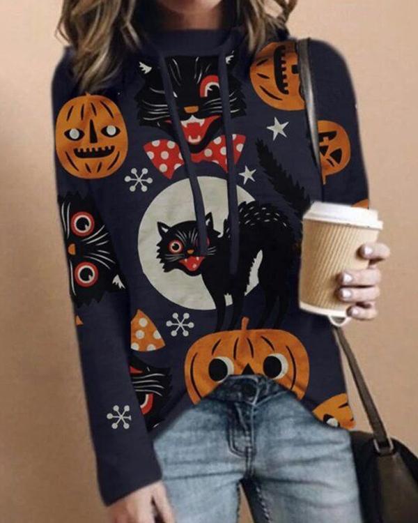 Women Print Casual Long Sleeve Loose Halloween Hoodies