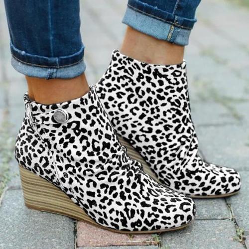 Artificial Leather Button Block Heel Boots