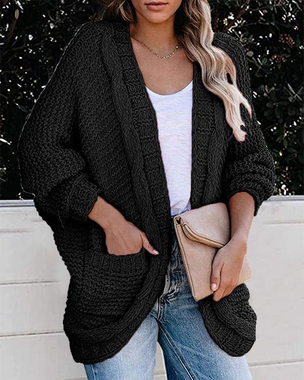 Fashion Solid Cable Knit Casual Bat Sleeve Cardigan