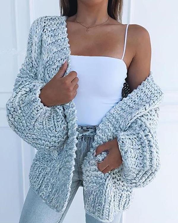 Fashion Solid Chunky Knit Casual Cardigan