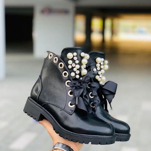 Lacing Pearl Ankle Boots