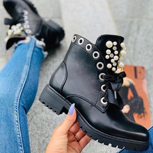 Lacing Pearl Ankle Boots
