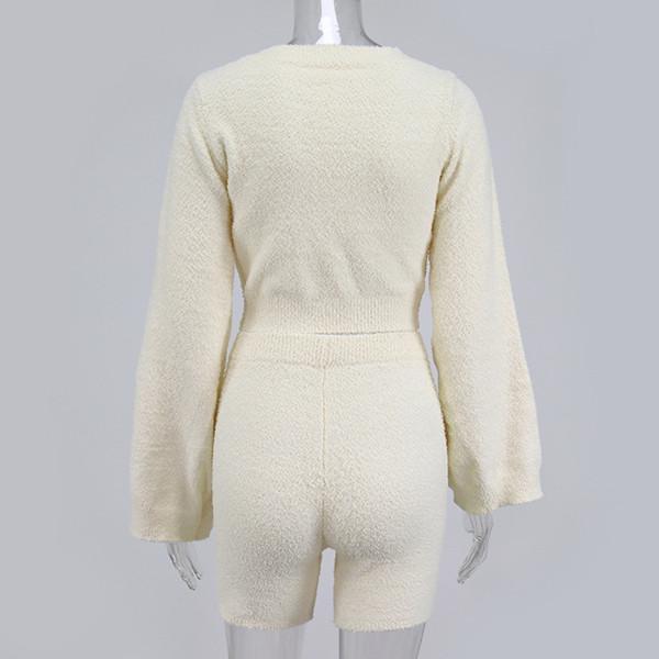 Super Soft Knit Pajamas Homewear Long Sleeve Top+Shorts