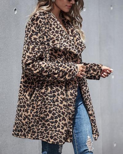 Leopard Pattern Lapel Fur Coat