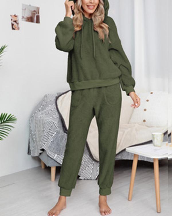 Women Solid Color Long Sleeve Hoody Loungewear