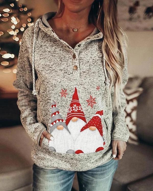 Women's Santa Christmas Printed Hooded Sweatshirt