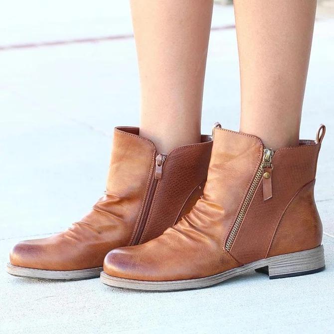 Leather Daily Flat Heel Boots