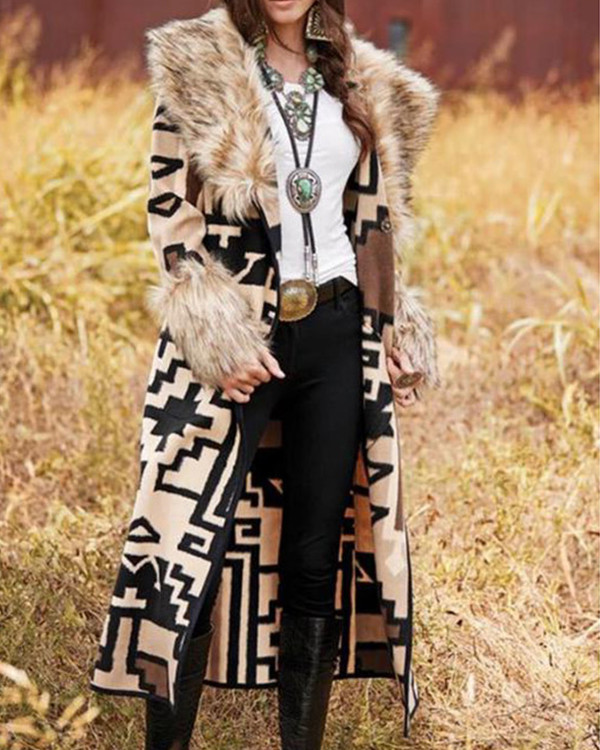 Multicolor Patchwork Shawl Collar Long Sleeve Outerwear