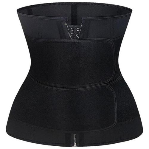 Firm Compression Black Neoprene Double-Belt Waist Trainer Fitness