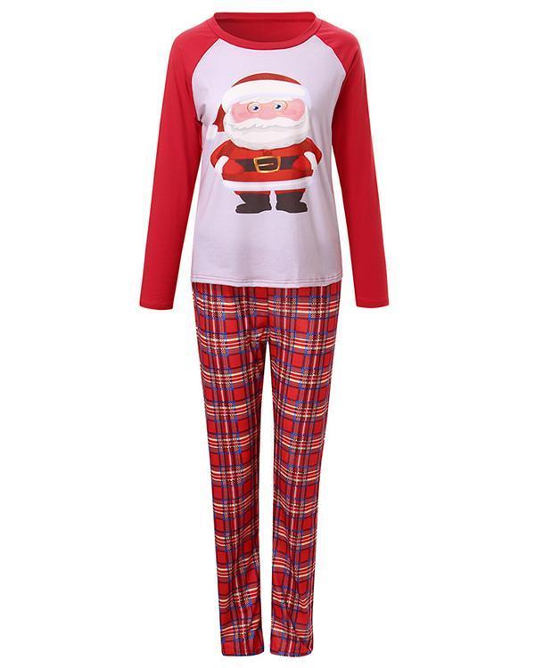 Mom's Cotton Christmas Santa Claus Plaid Parent-Child Loungewear