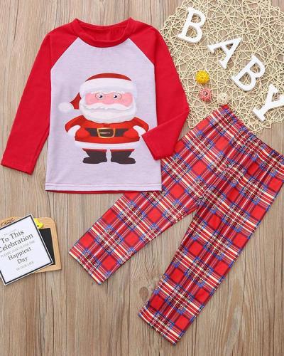 Kid's Cotton Christmas Santa Claus Plaid Parent-Child Loungewear