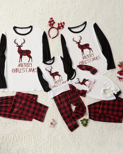 Kid's Cotton Elk Plaid Parent-Child Family Christmas Loungewear