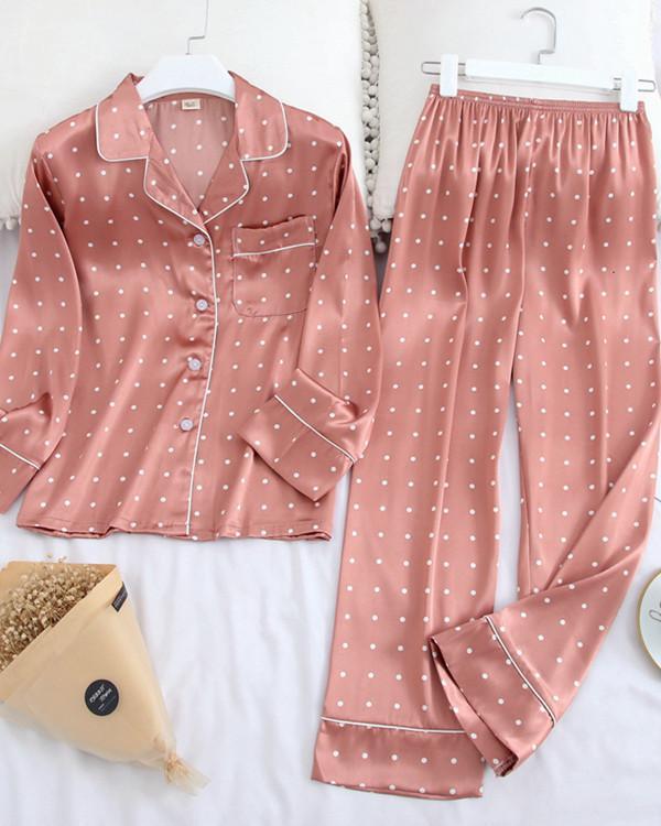 Long Sleeve Pajamas Ice Silk Printing Fashion Sleepwear Set