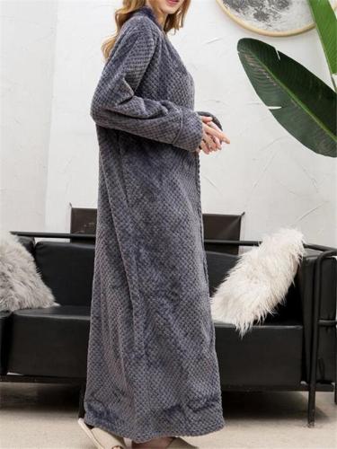 Women Front Zipper Flannels Loose Thick Sleepwear Casual Pajamas Robes