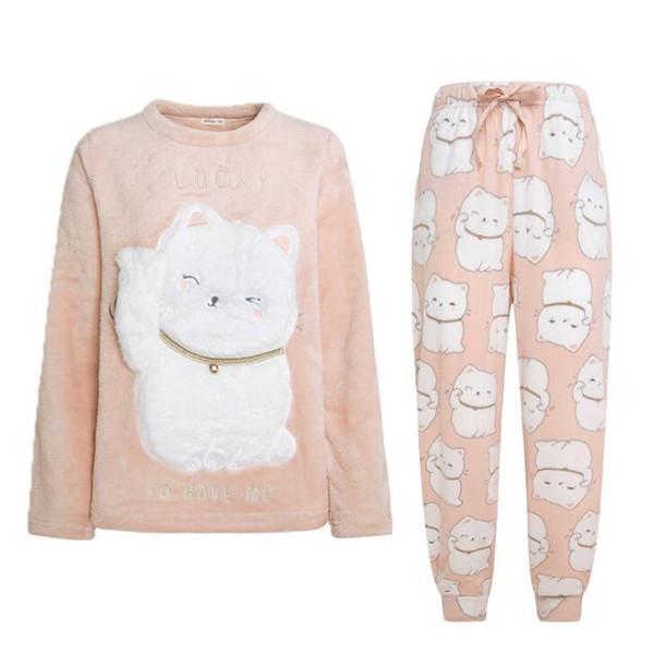Long Sleeve Soft Cute Cat Pajamas Suit