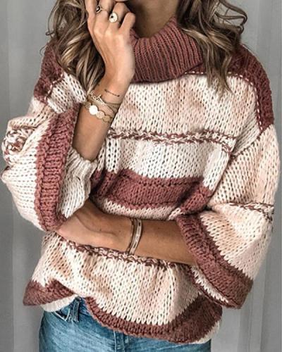High Collar Long Sleeve Casual Loose Sweater Top