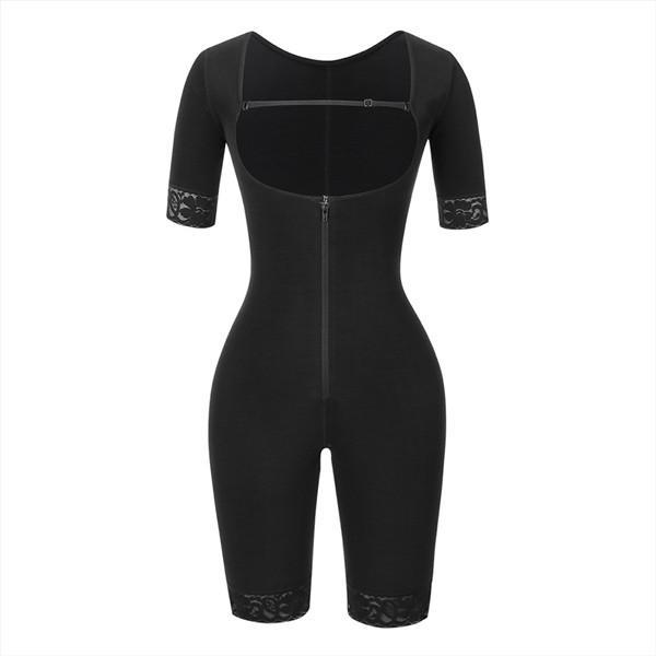 Black Straps Full Body Shapewear Hooks Half Sleeve Bodysuit