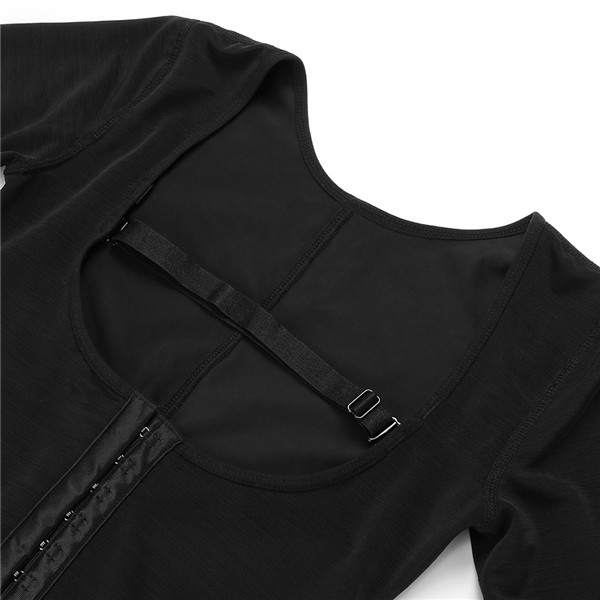 Fashion Black Straps Full Body Shapewear Hooks Half Sleeve Bodysuit