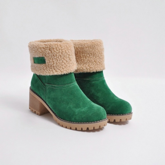 Female Winter Shoes Fur Warm Snow Boots Square Heels Ankle Boots