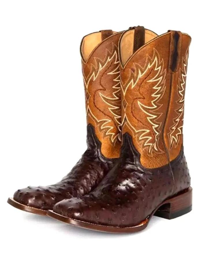 Women Large Size Slip-On Ethnic Pattern Dot Mid-calf Cowboy Boots