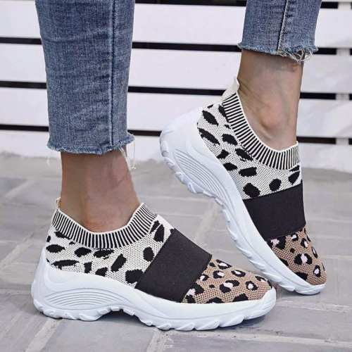 Leopard Combination Elastic Slip On Platform Sneakers