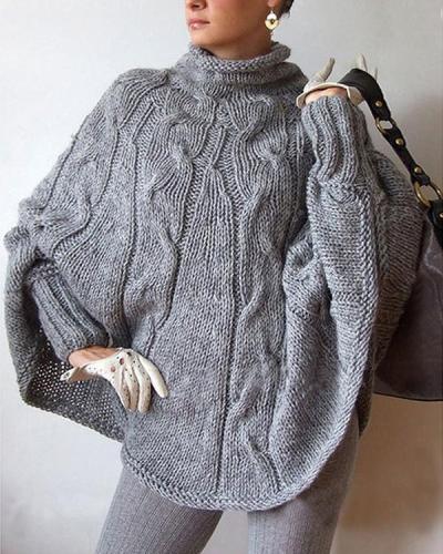 Turtleneck Knit Long Batwing Sleeves Irregular Oversized Cloak Pullover Sweater