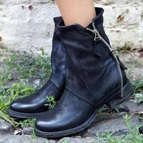 Women's Zipper Mid-Calf Boots Low Heel Boots