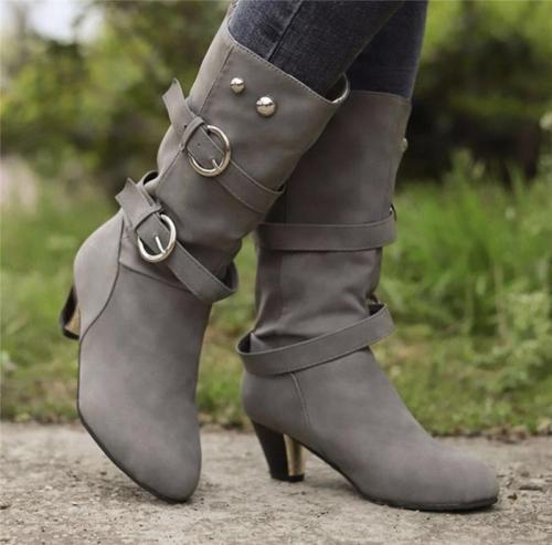 Mid-heel Boots with Belt Buckle