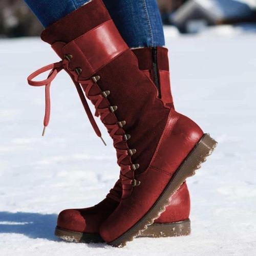 Women's Round Toe Lace-Up Zip Snow Boots