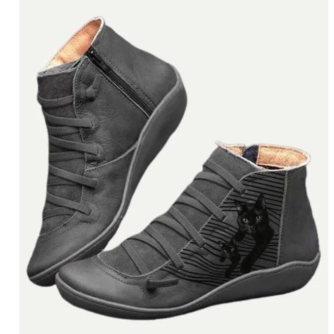 NEW! Women's  Cat Pattern Casual Leather Boot