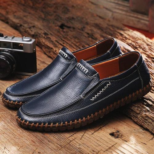 Large Size Men's  Hand Stitching Comfy Soft Sole Slip On Leather Loafers